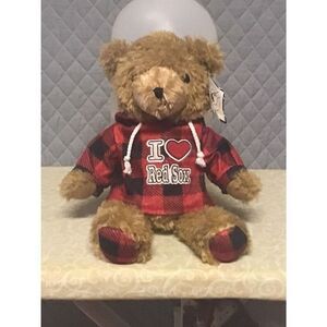 Red Sox teddy bear in plaid hoodie NWT, 13" tall